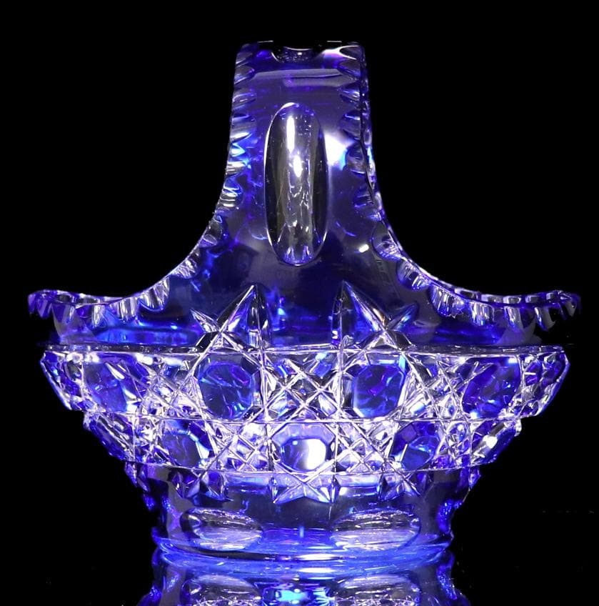 大型！オールド・バカラ ディアマン・ピエーリー 20.8cm 1kg 青色被せ鉢