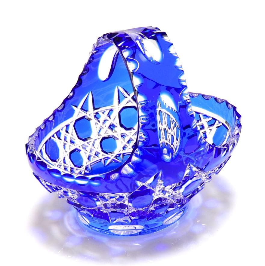 大型！オールド・バカラ ディアマン・ピエーリー 20.8cm 1kg 青色被せ鉢