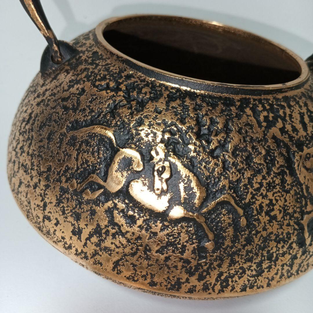 南部岩鋳　 純金　純銀着　美濃華林作　鉄瓶