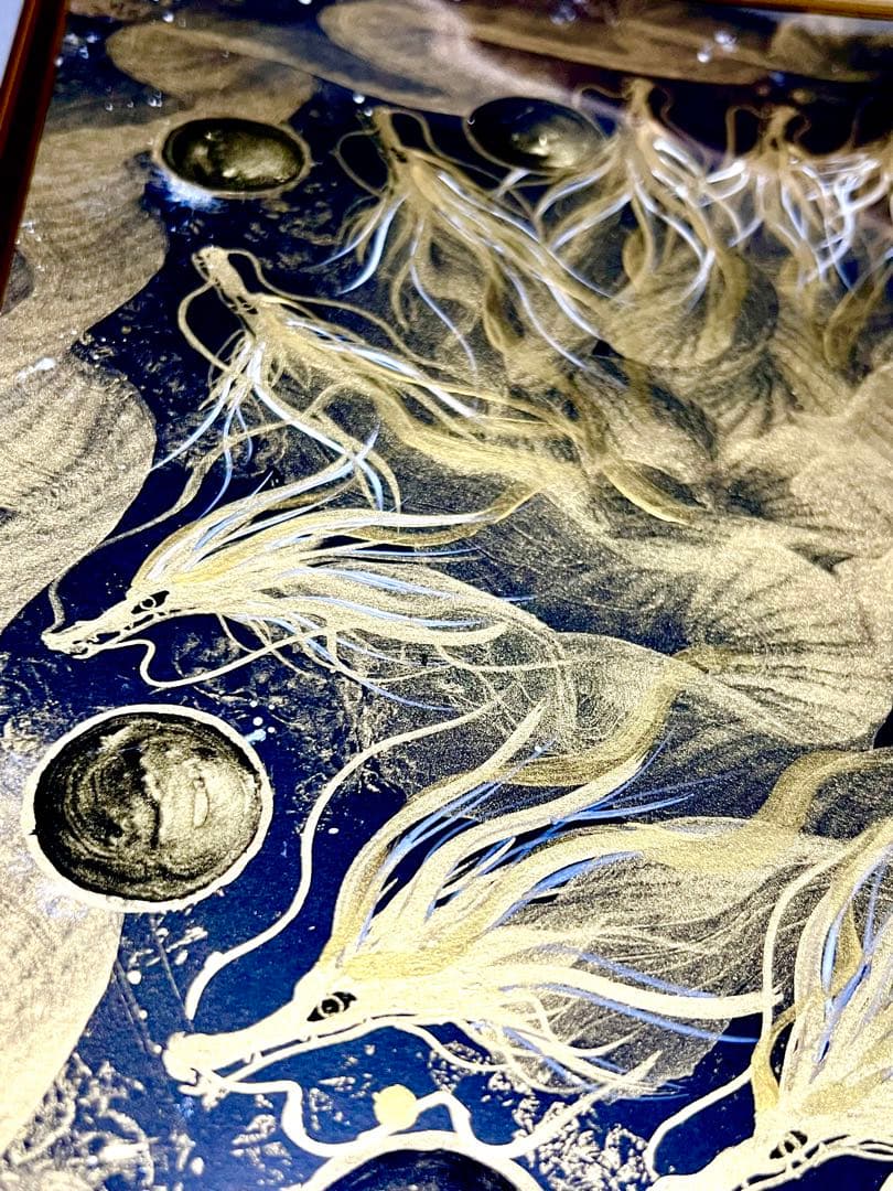 【九頭龍大権現】　開運　置物　龍神　アート　絵　一筆龍　ギベオン　イミラック隕石