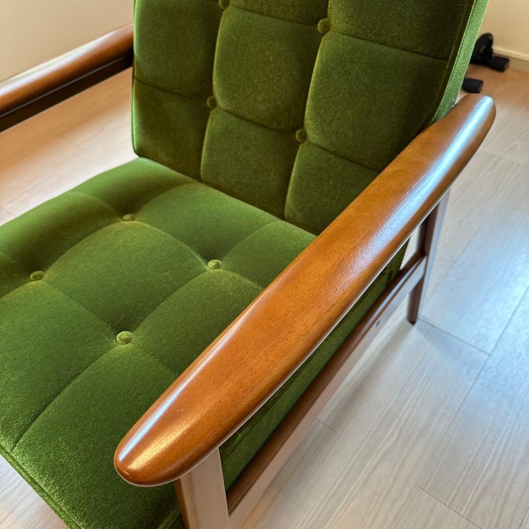 カリモク60 Kチェア 1シーター　モケットグリーン【美品】