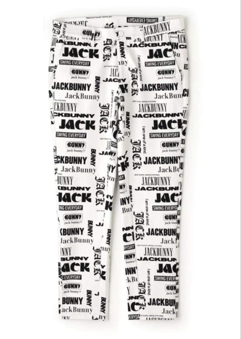 新品 パーリーゲイツ ジャックバニー ツイル 総柄テーパードパンツ(4)M/白