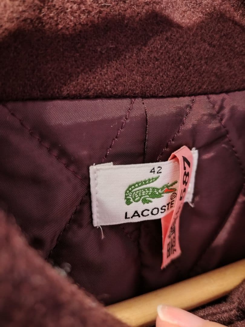【流行色】LACOSTE ブラウン ダブルブレストコート 42　ラコステ　　茶色