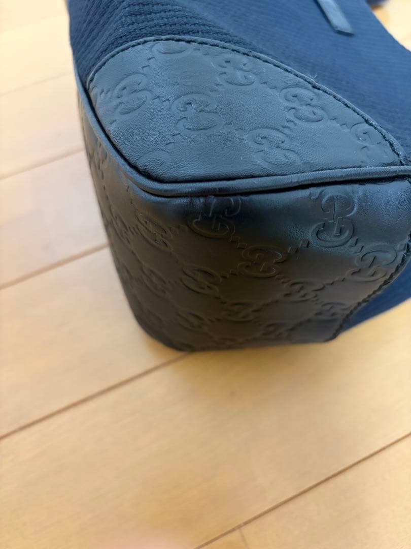 GUCCI ワンショルダー　キャンバス　シマレザー　ショルダーバッグ　ブラック