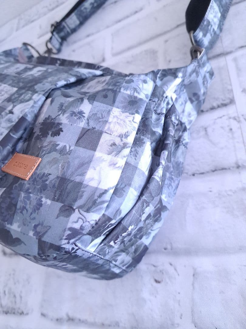 持ち手別売り　リバティ　ラミネート　アーカイブギンガム　グレー　横長ショルダー