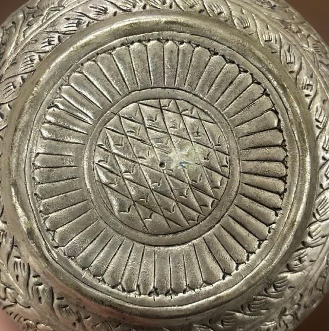 錫製 彫刻文様 水注 急須型 蓋付き 420g 伝統工芸 古道具