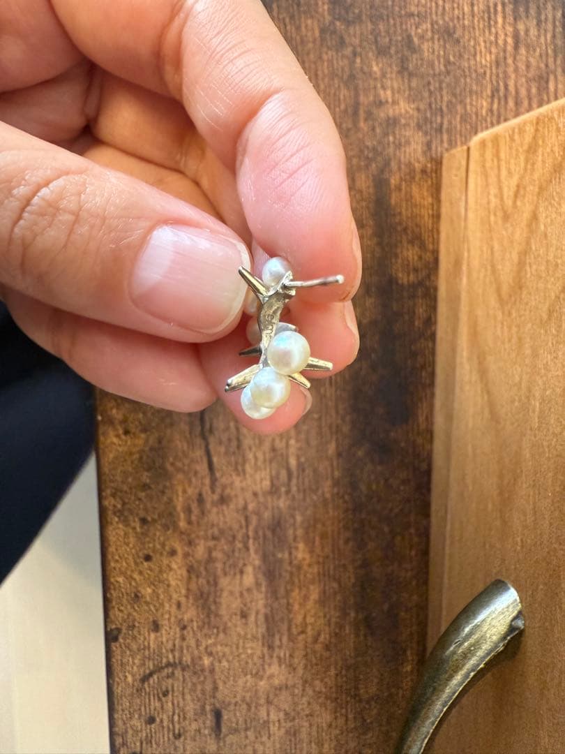 e.m.パール装飾 シルバーフープピアス