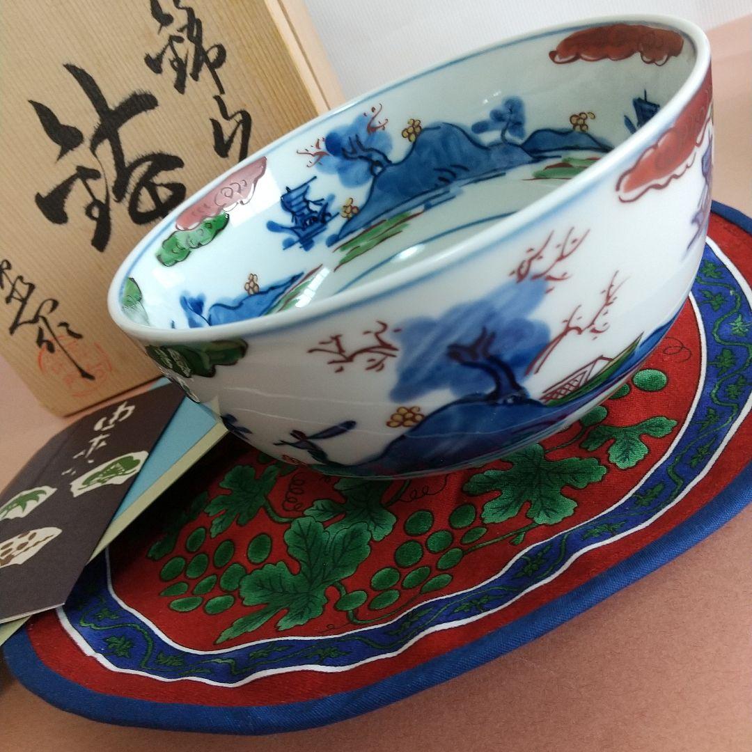 源右衛門⭐️染錦山水絵 鉢