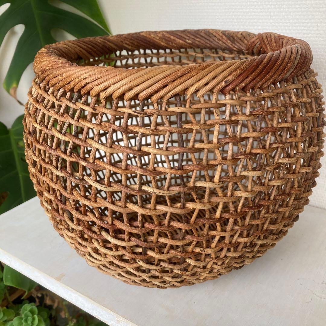 人気作家　中川原信一　あけび籠　丸型　希少品　民藝