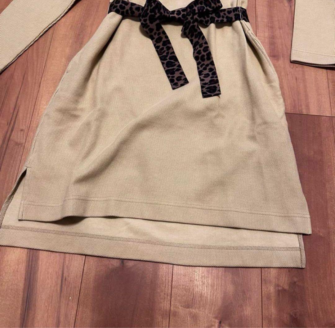 パーリーゲイツ　レオパード柄　長袖　モックネック　ワンピース　ベージュ　春秋