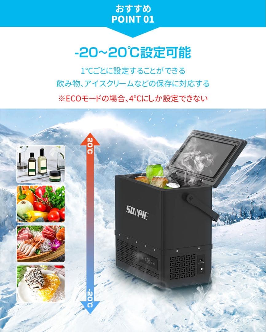車載冷蔵庫12L -16℃～20℃ 12V/24V車に対応 AC/DC電源対応