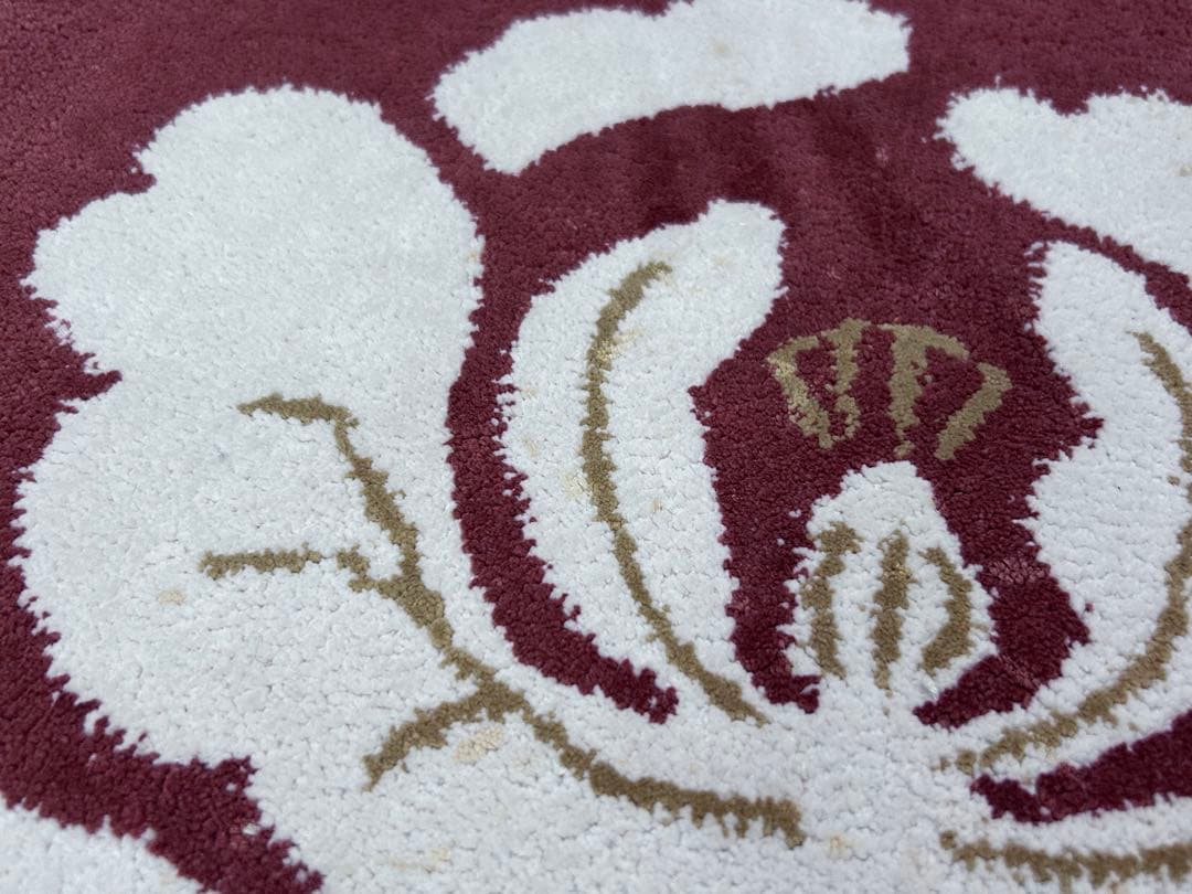 鍋島緞通 新鍋島 吉島敷物 座布団 牡丹B-1 茜地　-349-