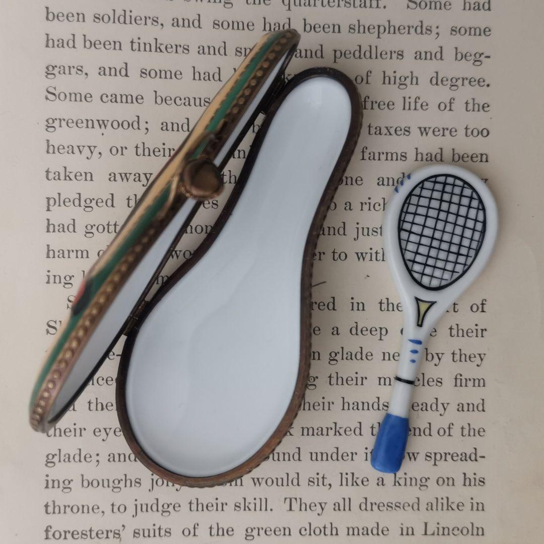 限定製産リモージュボックス　テニスラケット＆ケース　ミニチュア　フランス製　陶器