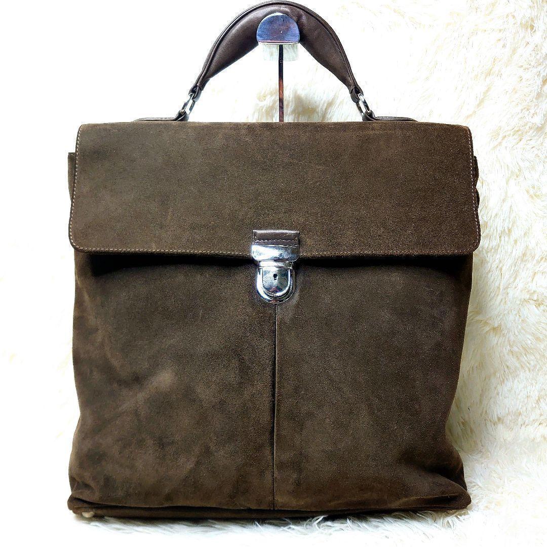 【美品】ZANELLATO ヘルメットバッグ ダレスバッグ 縦型 スエード 鍵付