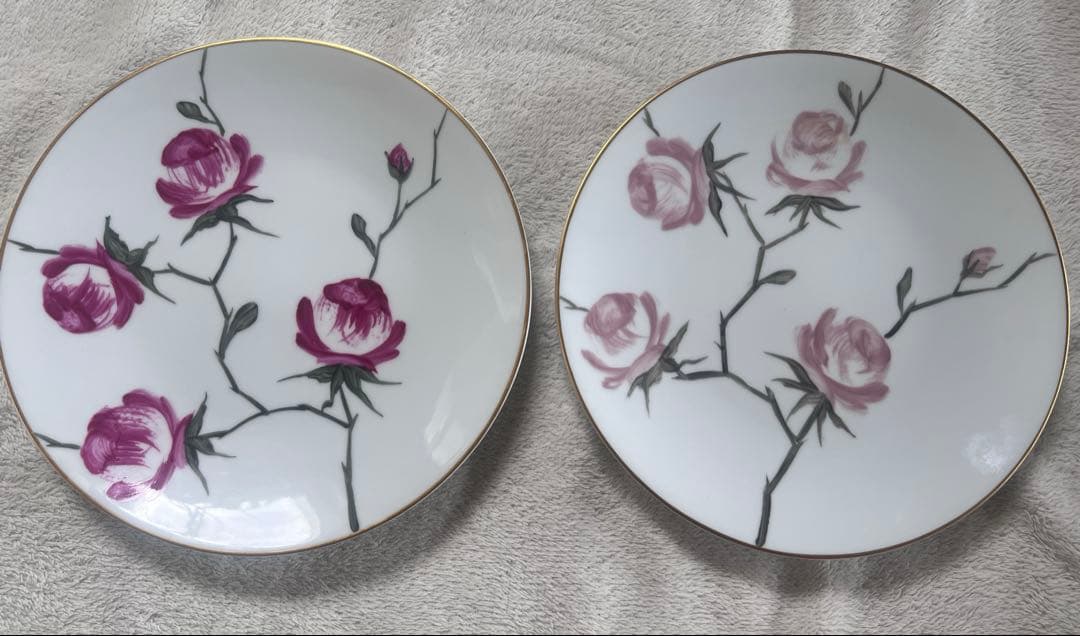 MarieDaageリモージュ　デザートプレート　フューシャピンク　薔薇　ローズ