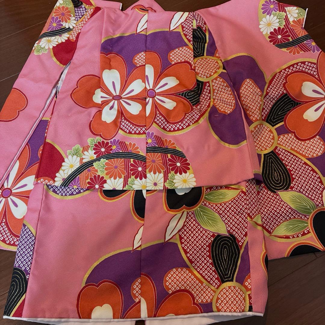 七五三用 赤色とピンク色 花柄 着物 セット