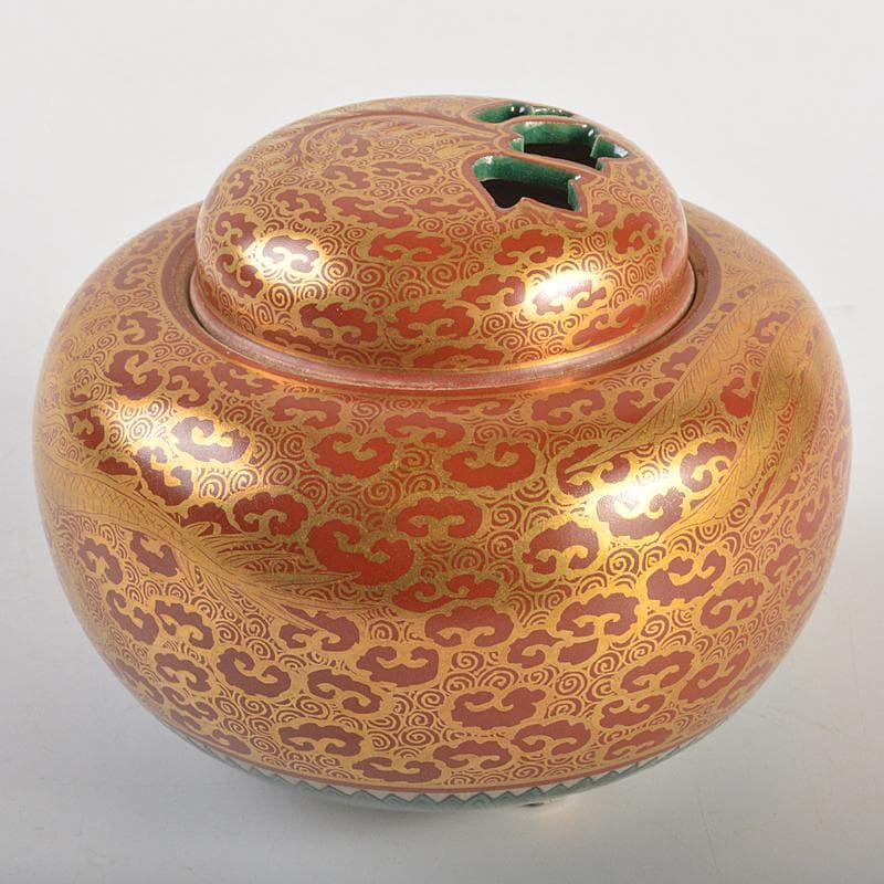 九谷焼　九谷光仙造　金襴手　雲龍文　香炉　共箱　V　R7412