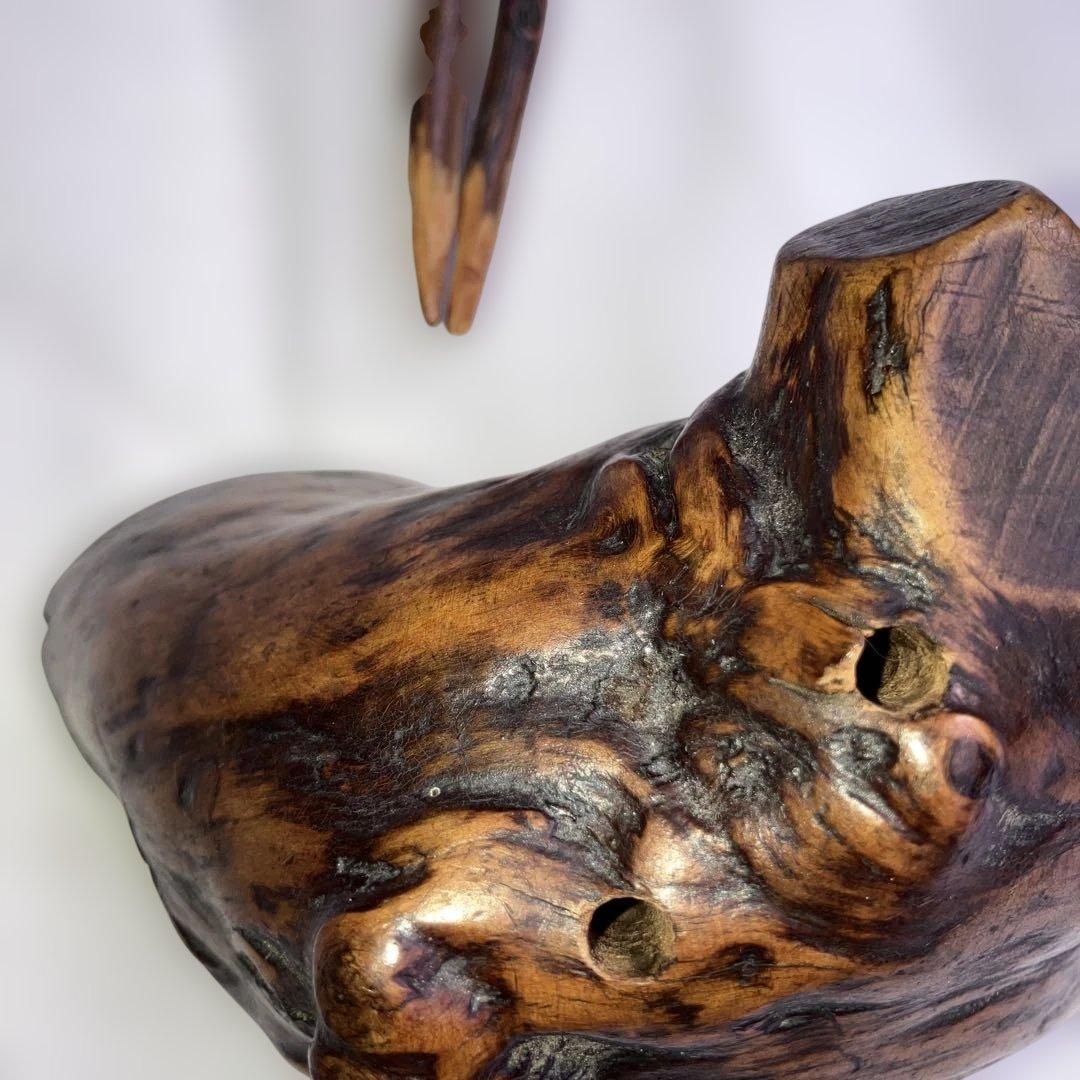 (467)アンティークな木製の鶴と亀さんの枝のアート