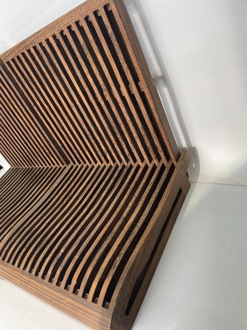 木製座椅子 折りたたみ 軽量桐材 2脚セット　格子 和座敷 昭和レトロ