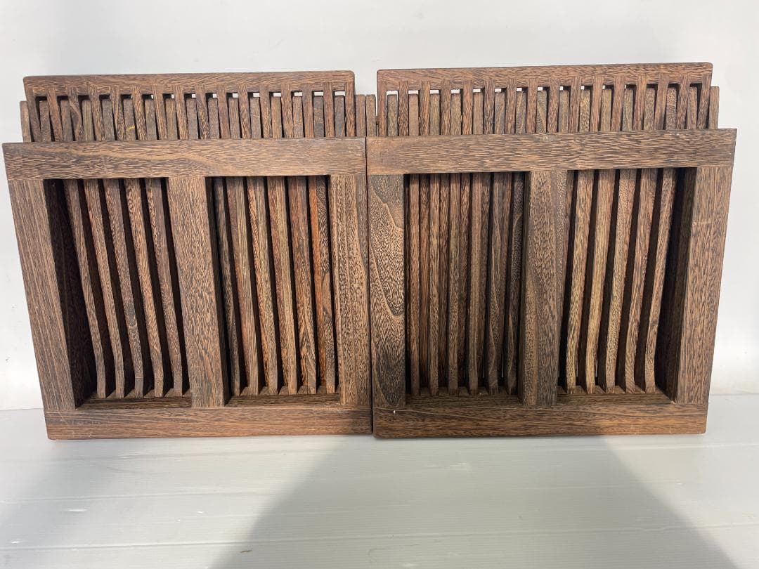 木製座椅子 折りたたみ 軽量桐材 2脚セット　格子 和座敷 昭和レトロ