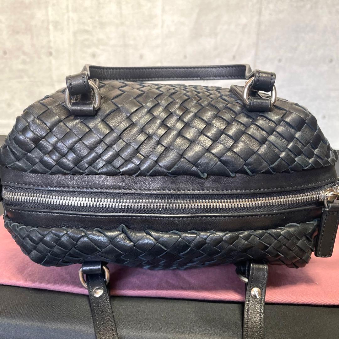 専用品FALORNI イントレチャート ブラック レザー 2WAYハンドバッグ