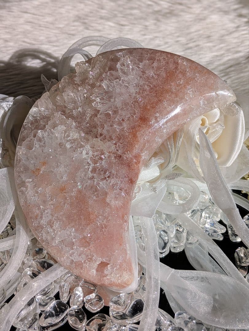 希少　高品質　♡ピンクアメジスト　月♡　ジオード　虹　花