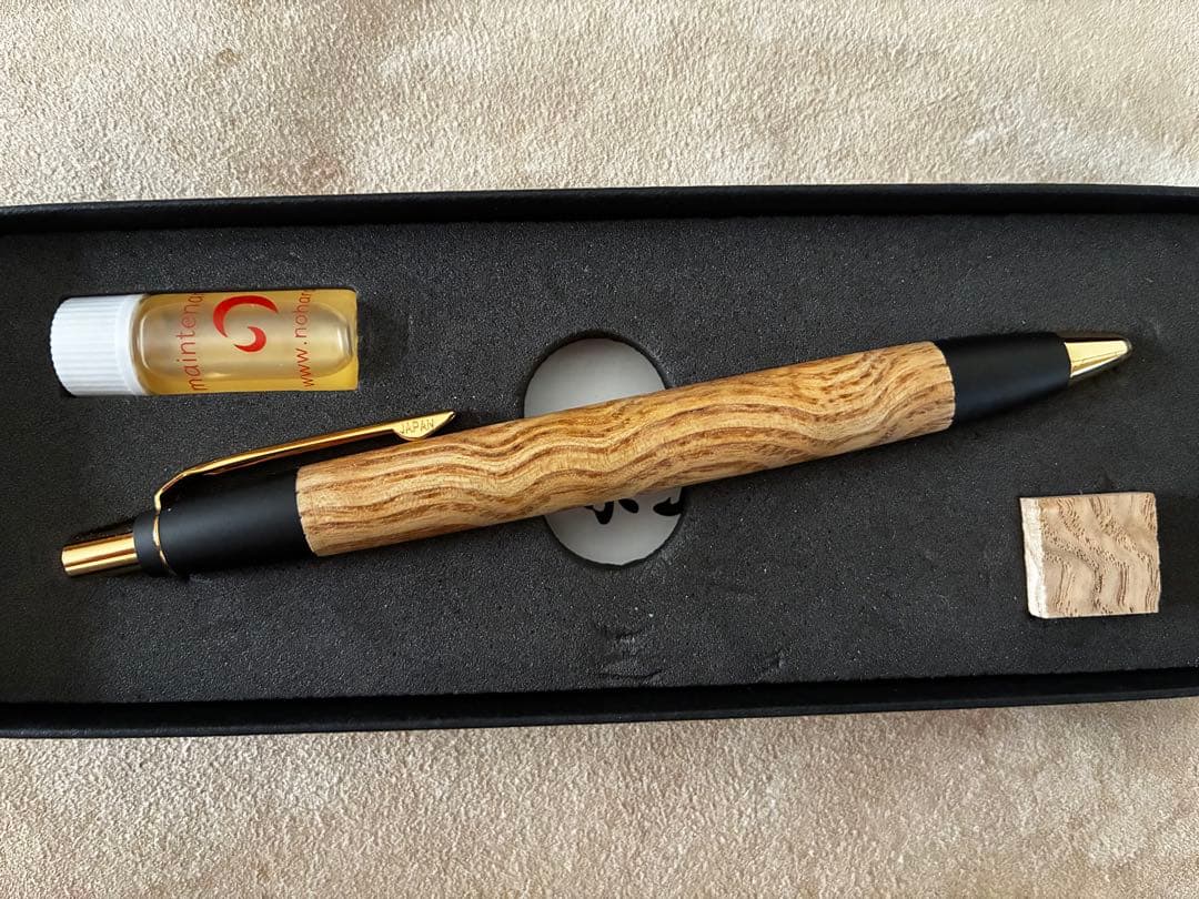 野原工芸 スタンダード ボールペン たも波杢 ゴールド 保証書付き タモ波杢