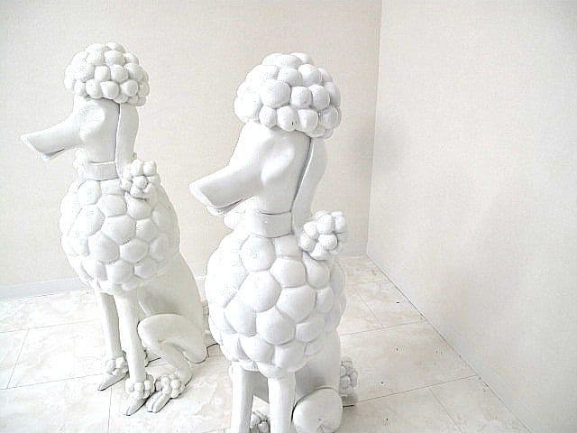 大型プードルオブジェ ホワイト 2体セット H97cm 樹脂製 置物 インテリア