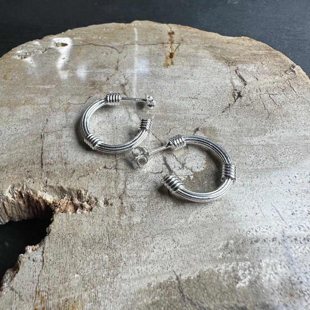 シルバー925 silver パイプモチーフフープピアス/軽研磨仕上げ