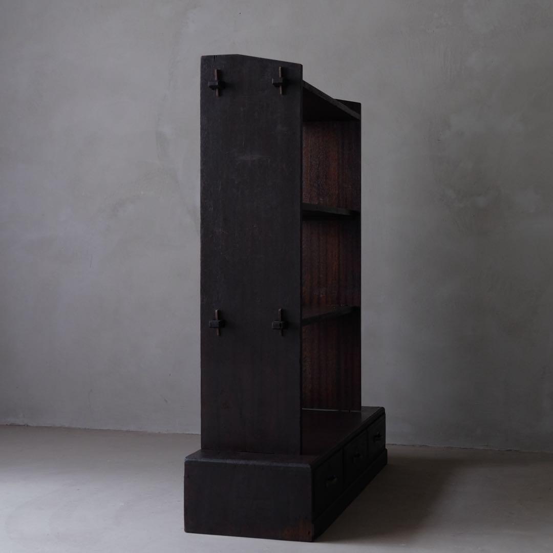 ラワン材 ３杯抽斗付 楔式本棚　収納棚 陳列棚 飾り棚 引き出し アンティーク