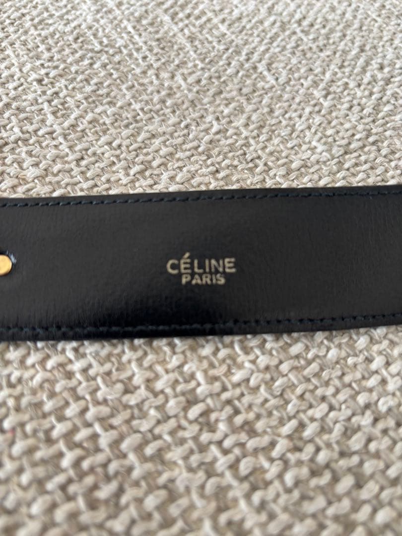 CÉLINE ブラックレザーベルト ゴールドバックル