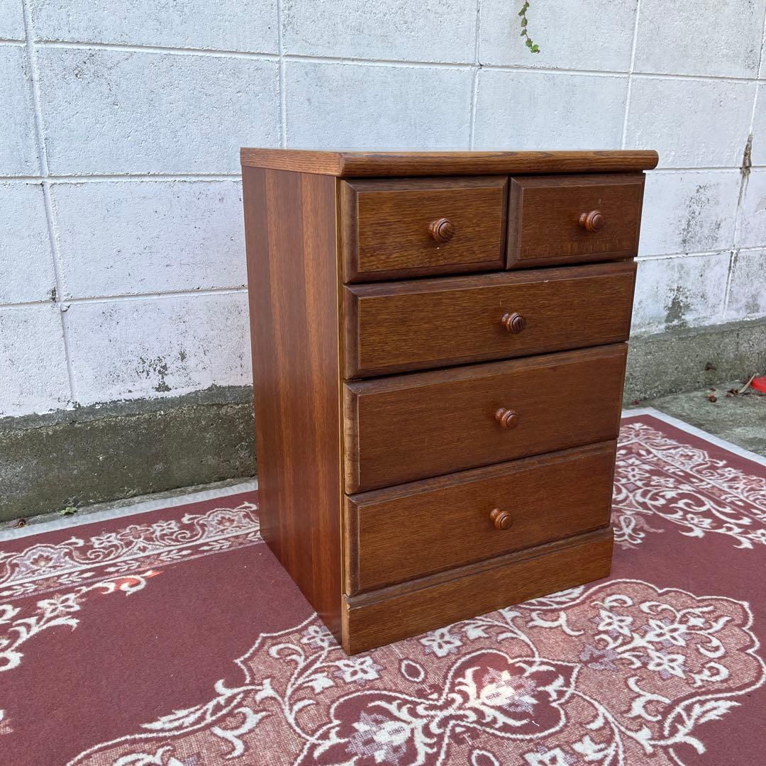 古家具ビンテージ品◾️オーク材突板 引き出し5杯 整理棚 収納棚 木製キャビネット