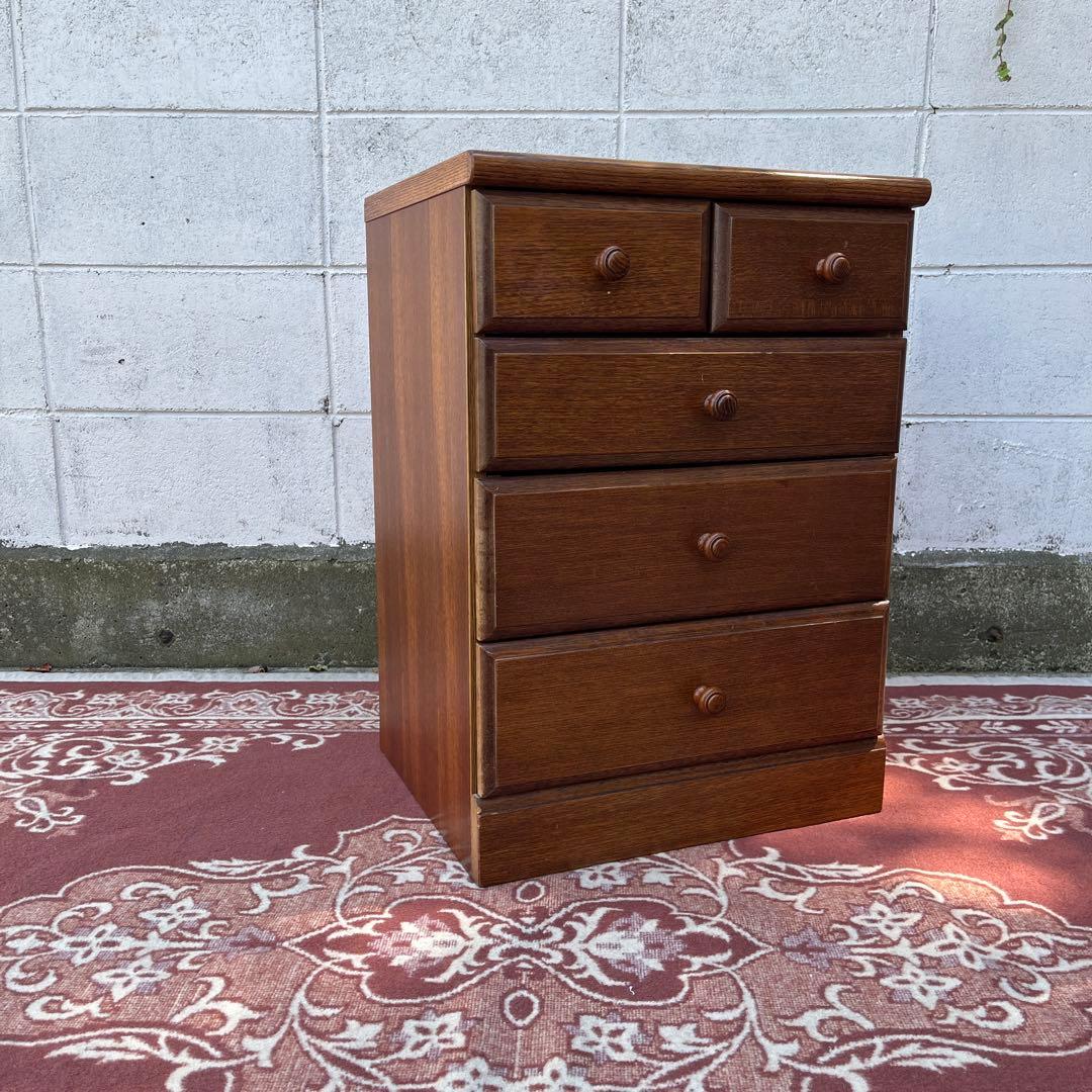 古家具ビンテージ品◾️オーク材突板 引き出し5杯 整理棚 収納棚 木製キャビネット