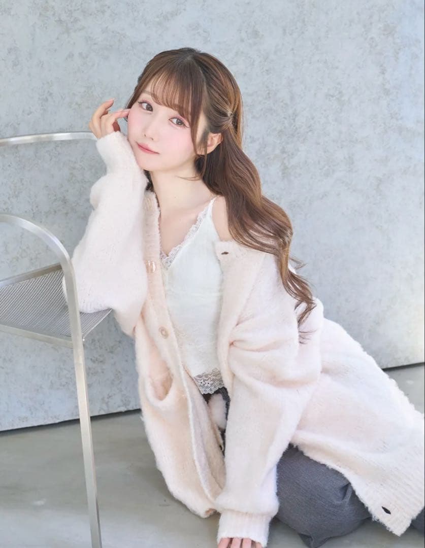 Rose Muse Shaggy knit cardie ピンク