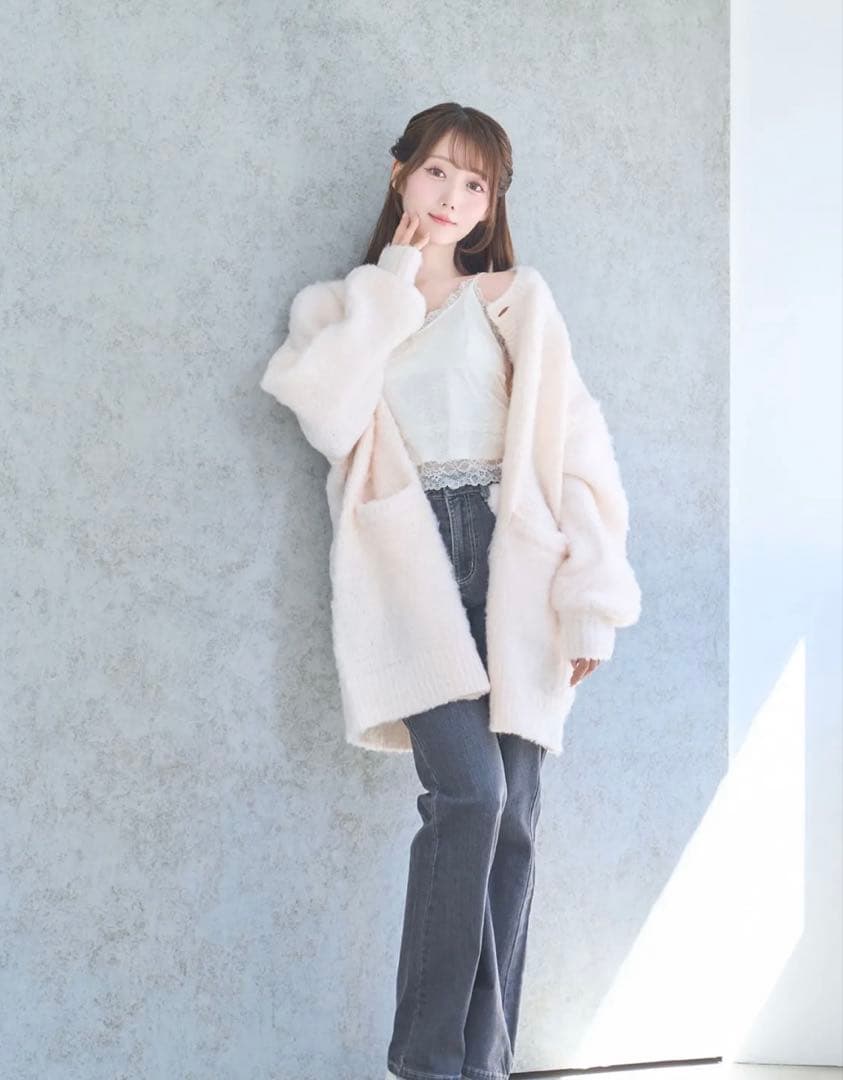 Rose Muse Shaggy knit cardie ピンク