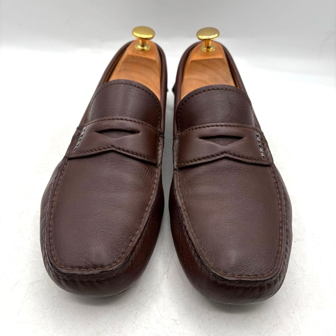 美品✨ PRADA 銀ロゴ ドライビング　ローファー 【7】 茶 シボ