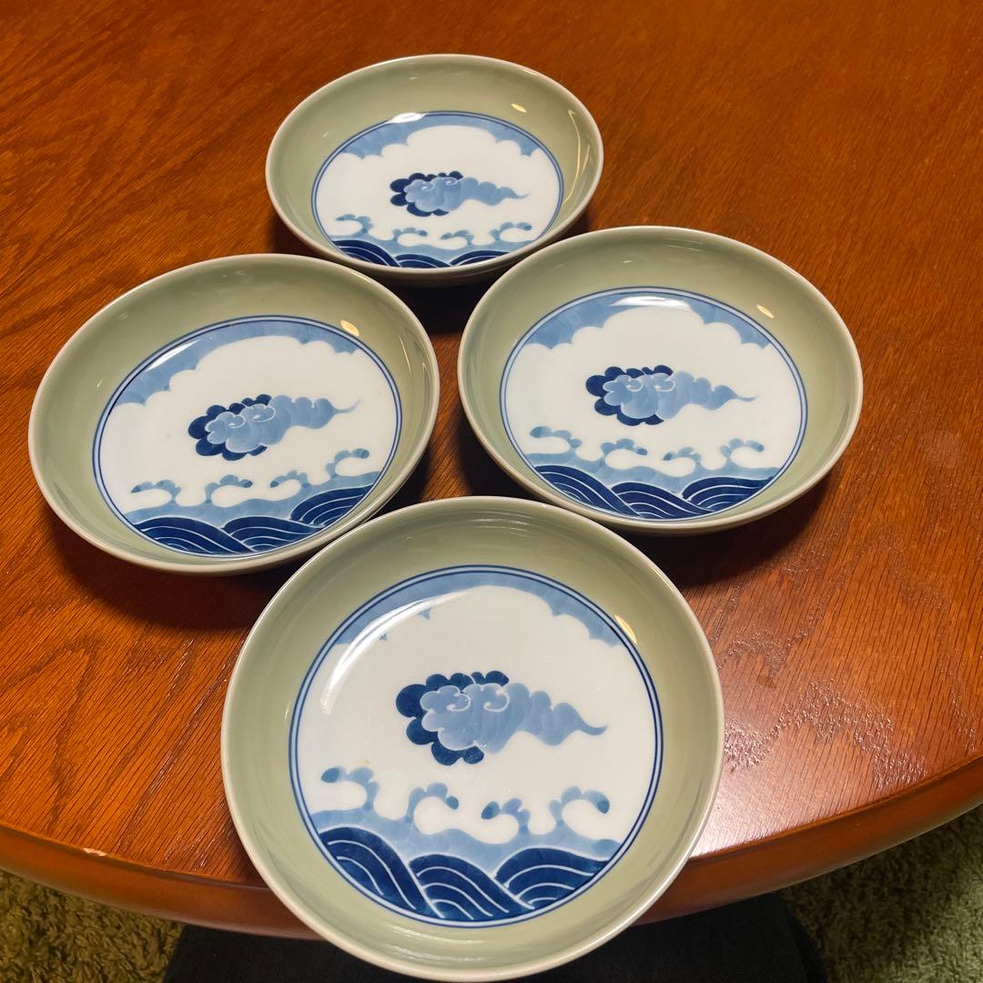 源右衛門窯　青磁雲波紋　小皿　4枚