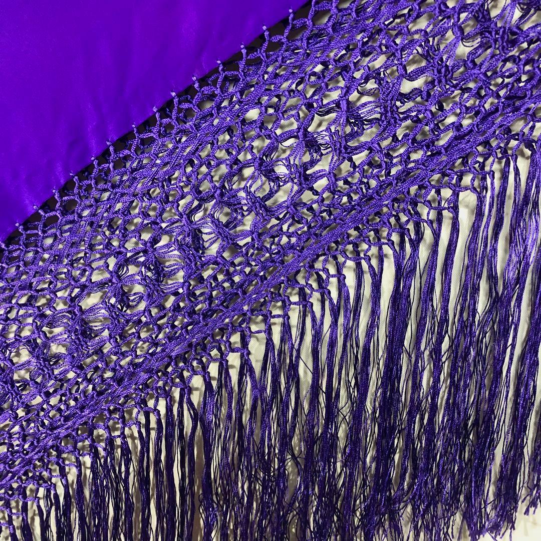 スペイン直輸入★1点物ボルダドスフォロンダ★シルクマントン140cm紫アイボリー