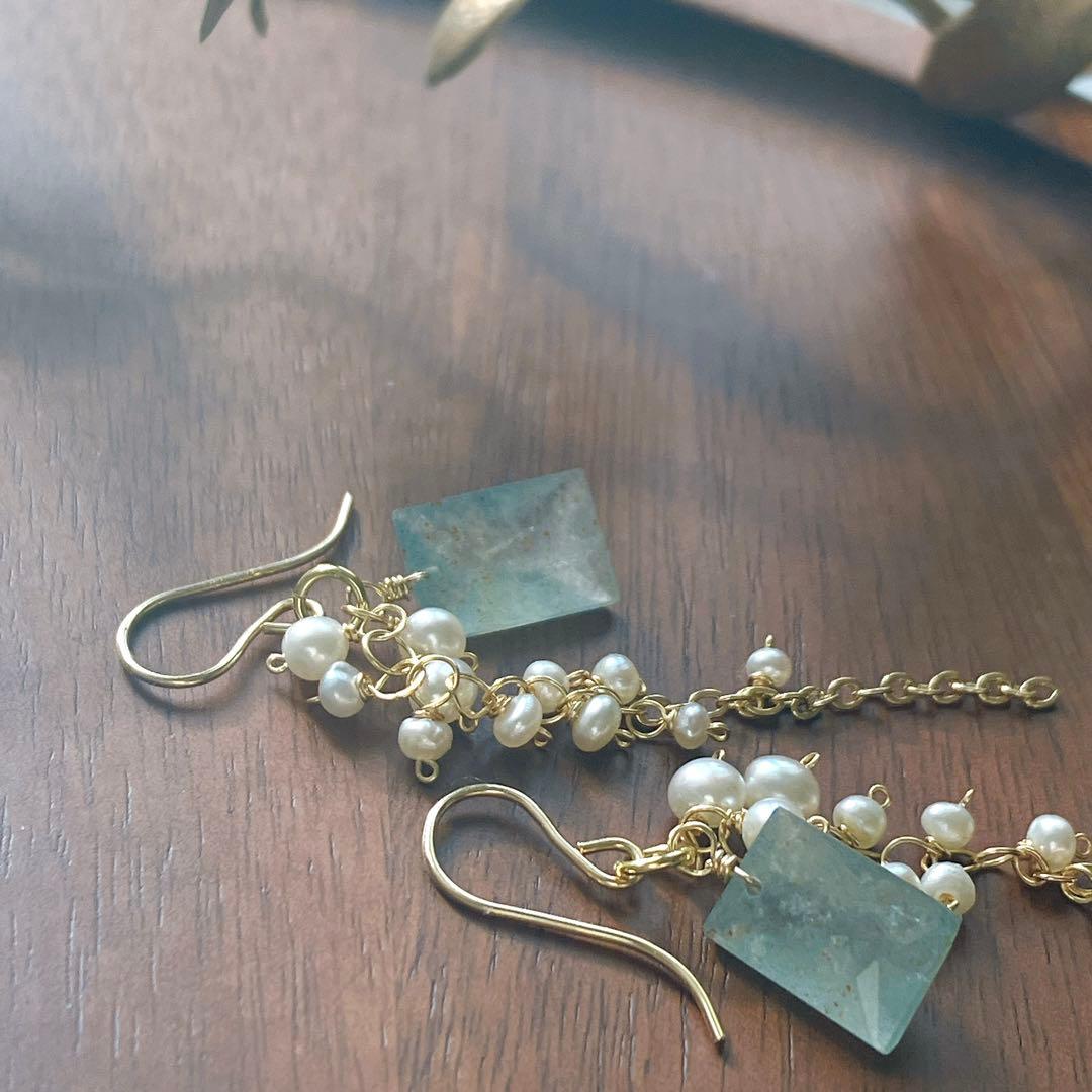 みなみ◆希少石✧シンデレラアクアマリンチャーム&あこや真珠チャーム