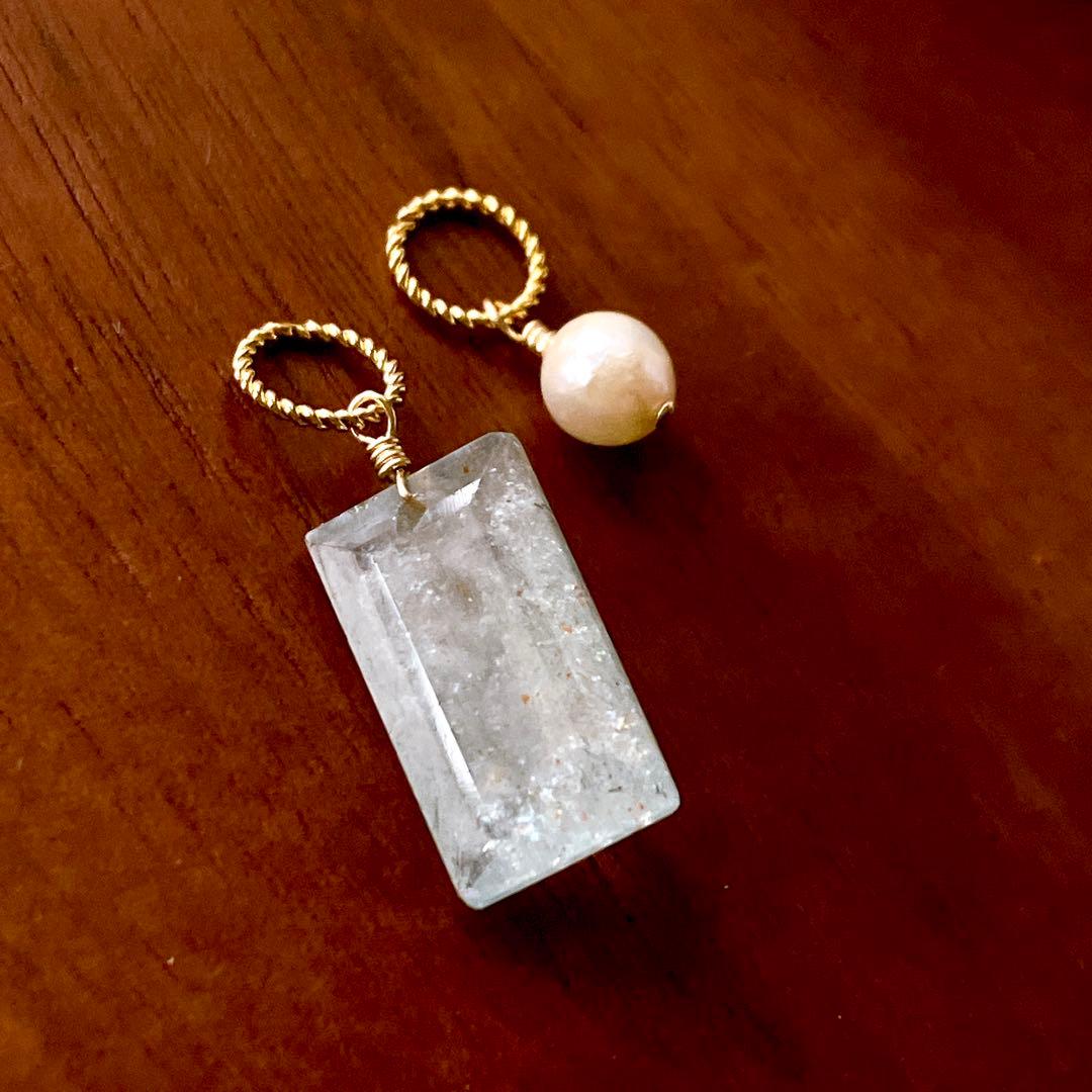 みなみ◆希少石✧シンデレラアクアマリンチャーム&あこや真珠チャーム