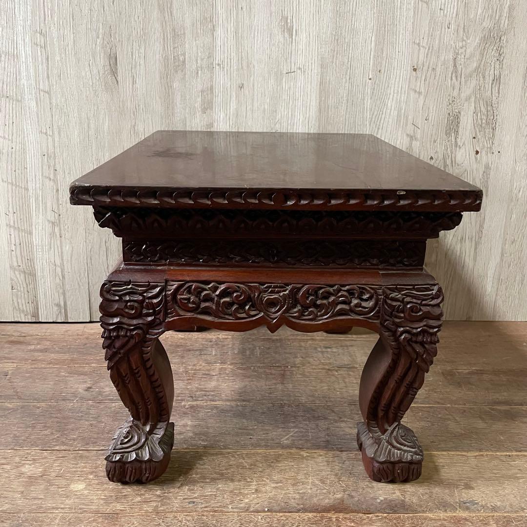 ②木製彫刻座卓 木彫サイドテーブル アジアン家具 アンティーク家具 ヴィンテージ