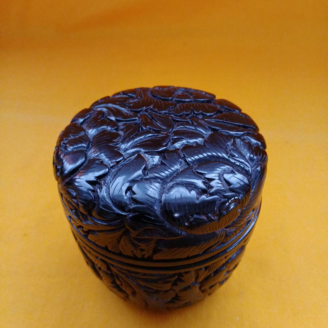 伝統工芸 桐箱入り　村上　木彫り　堆朱　堆黒　棗　牡丹 唐草 模様