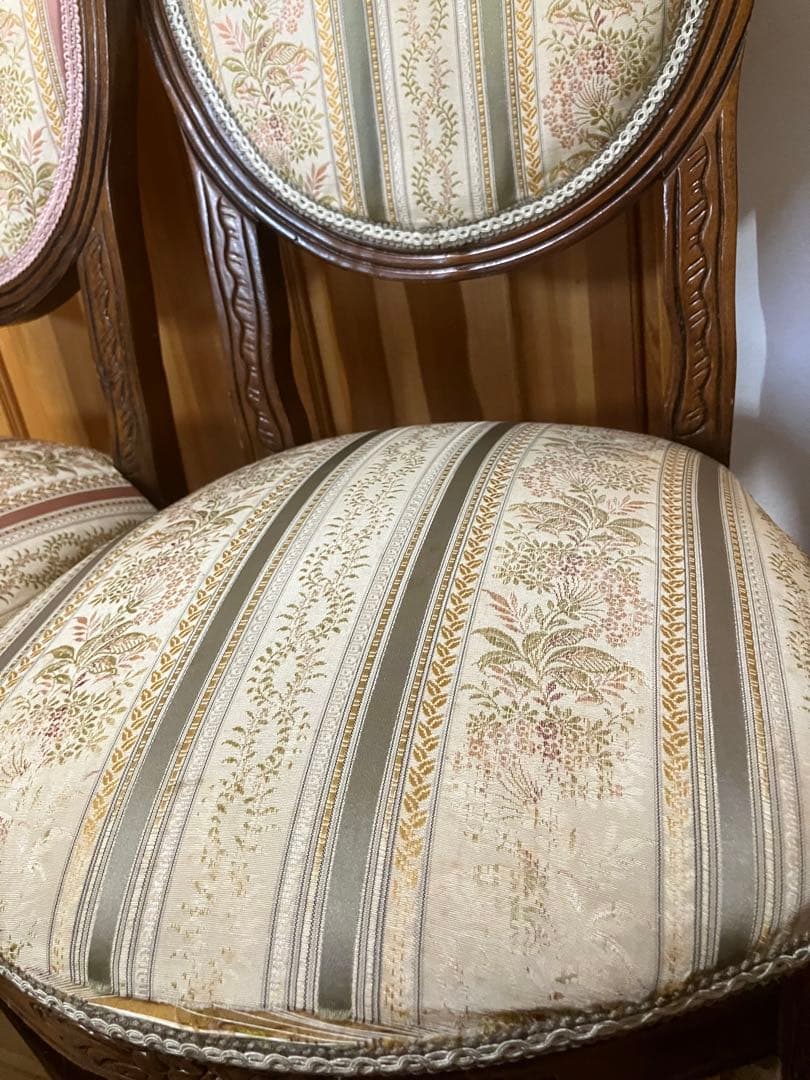 【ペア】フレンチアンティーク調チェア　ルイ16世様式　猫脚　クラシック花柄張り