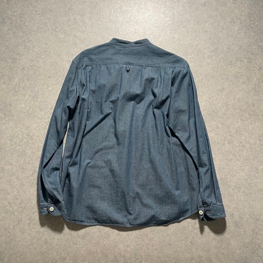 美品 ダントン 日本製 バンドカラー デニムシャツ シャンブレー 40 ブルー