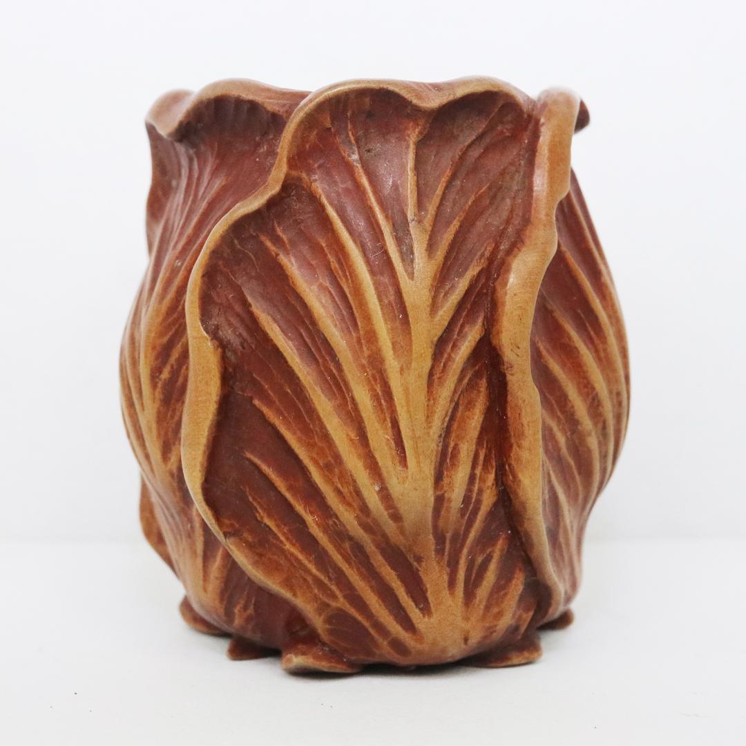 木彫　木前 造　黄楊木　茶巾筒　籠形　煎茶道具