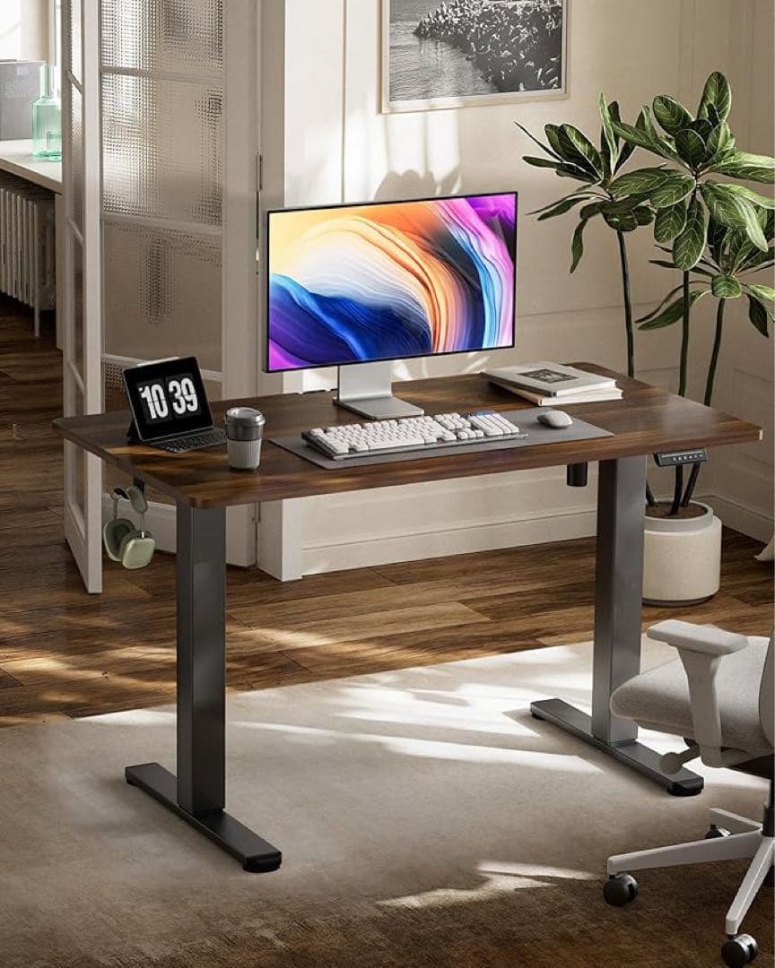 電動昇降デスクス幅100cm 80kg高耐荷重幅　高さ72-118cmブラウン