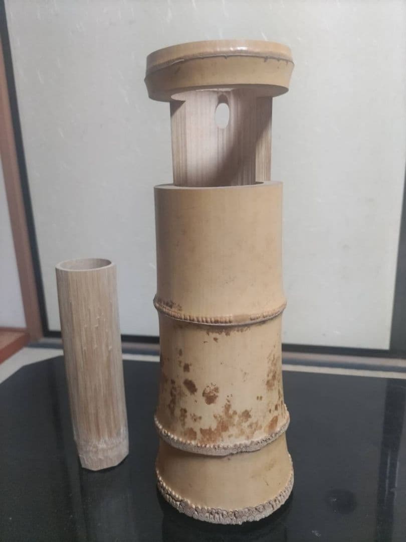 値下げしました！　十四世淡々斎　宗室　花押 黒田正玄作 竹一重花入 銘「菱雲」