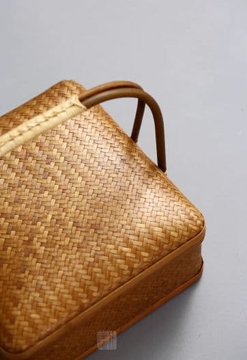 極上品 竹細工 茶道収納 蓋付竹カゴ 手作工芸品 菓子折り 便攜 新品