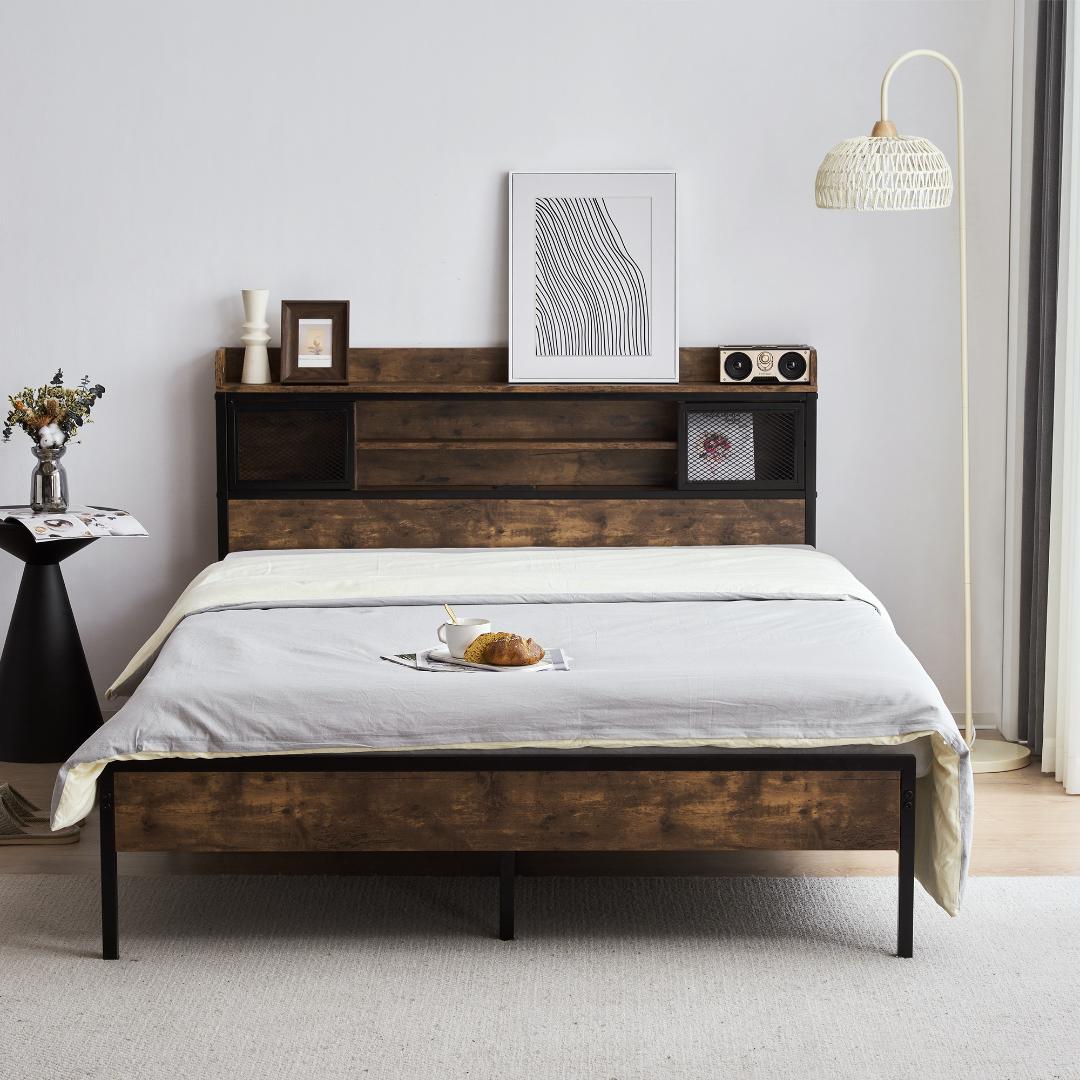 在庫一掃！D・ダブル　高級ベッドフレーム・コンセント付き（赤字価格）