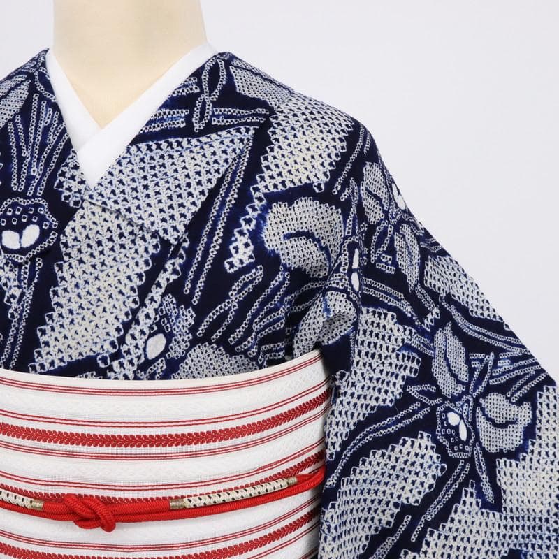 絞り浴衣＊夏着物＊菖蒲の花模様＊普段着として♪木綿着物◆5UA10